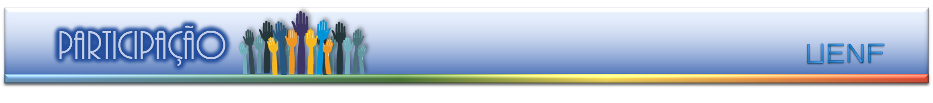 Rótulo em forma de imagem com texto "PARTICIPAÇÃO" e silhuetas de mão coloridas.